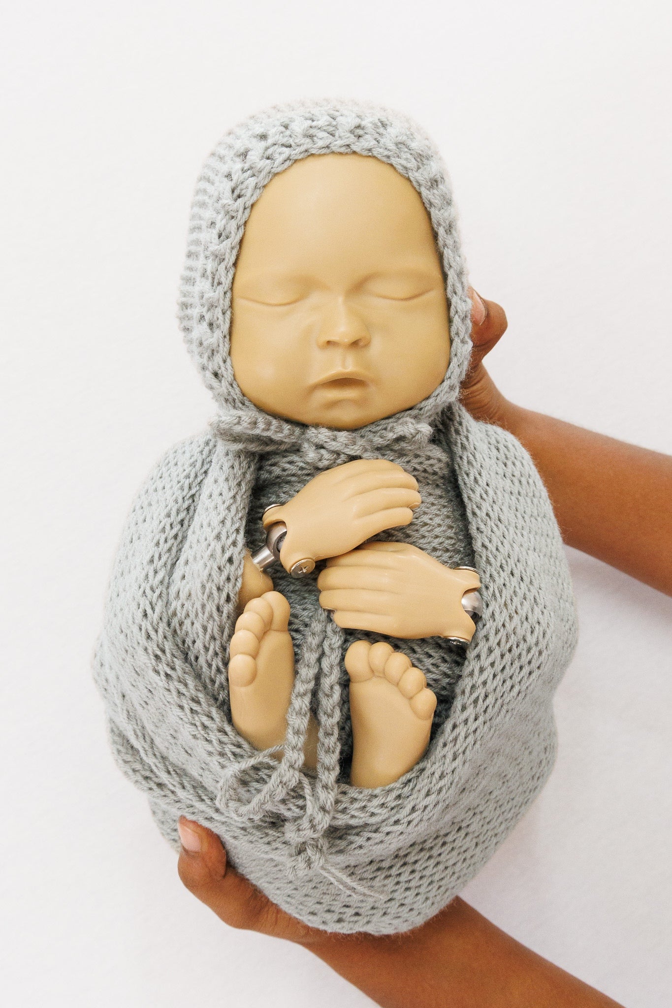 Knit Wrap + Bonnet - Grey