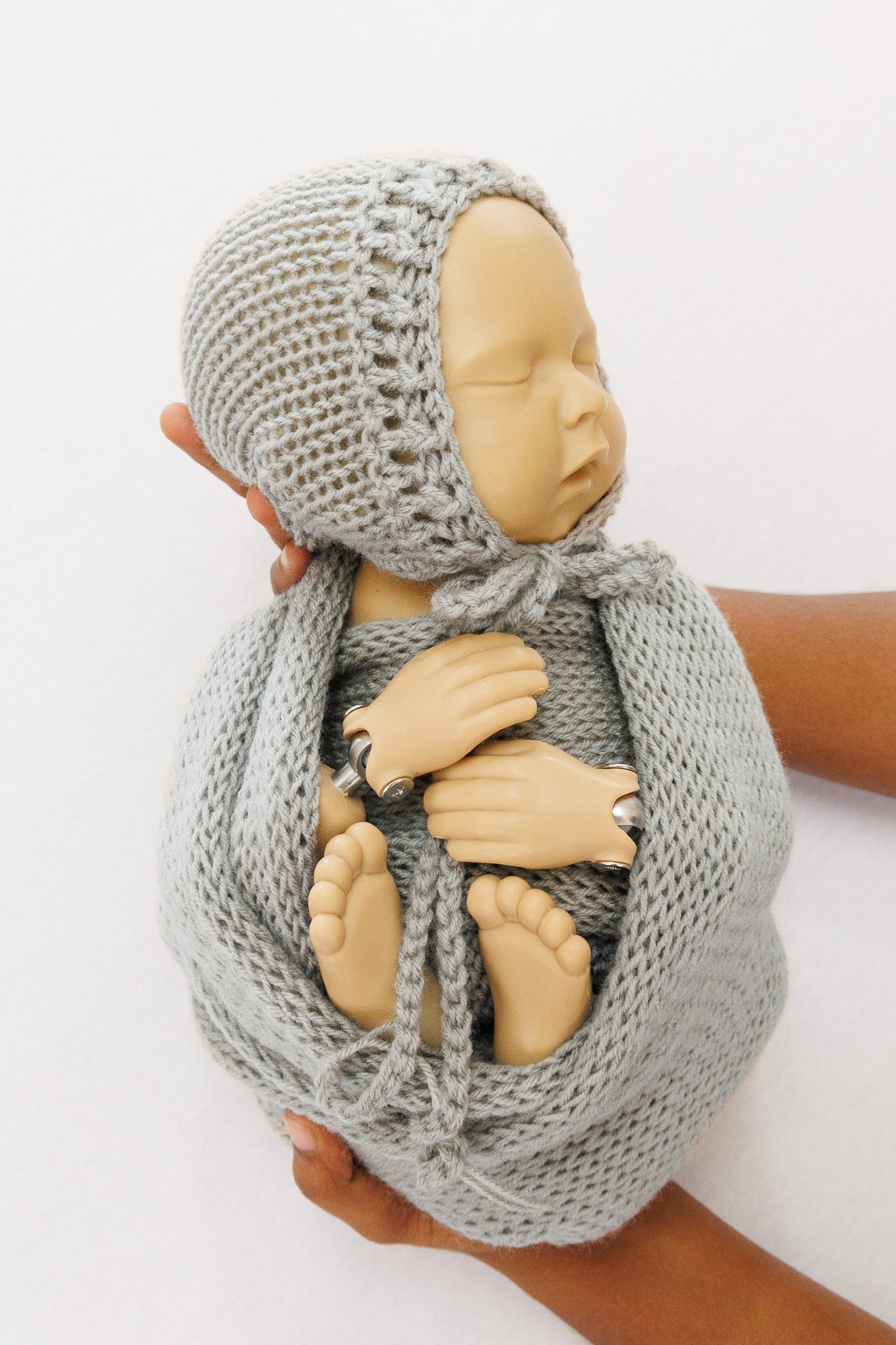 Knit Wrap + Bonnet - Grey