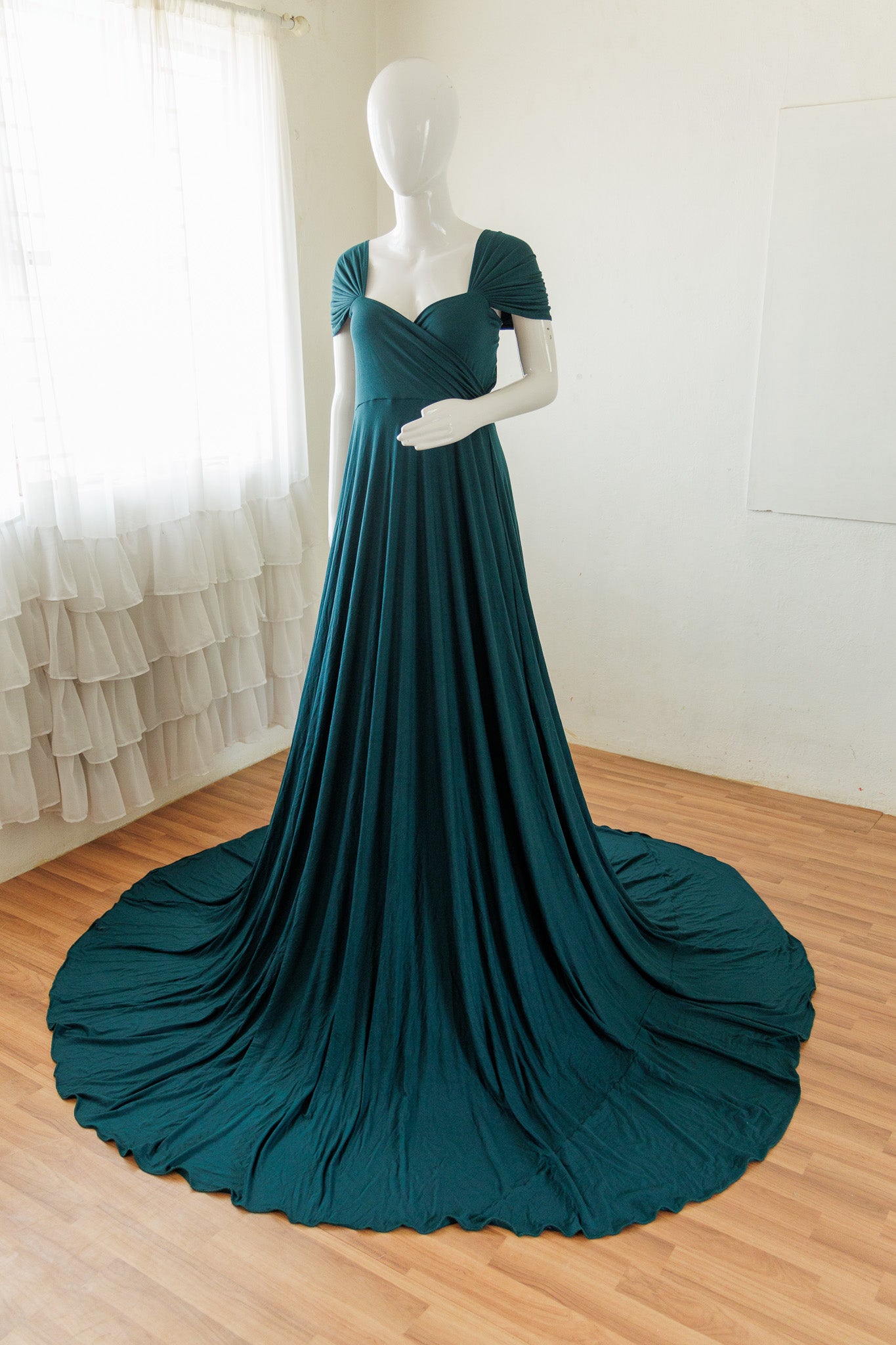 slim fit dress slacks Deep V Neck Lace Bodice Long Flowy Evening Dress main image 1