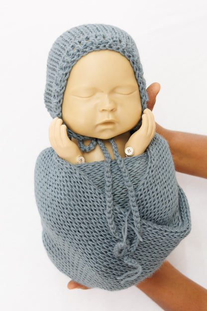 Knit Wrap + Bonnet -Cloudy