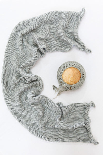 Knit Wrap + Bonnet - Grey