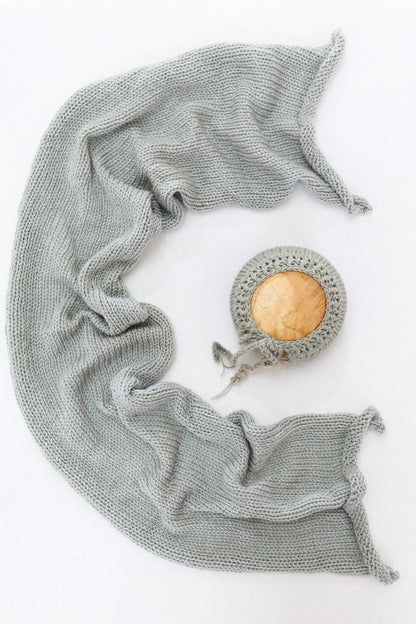 Knit Wrap + Bonnet - Grey