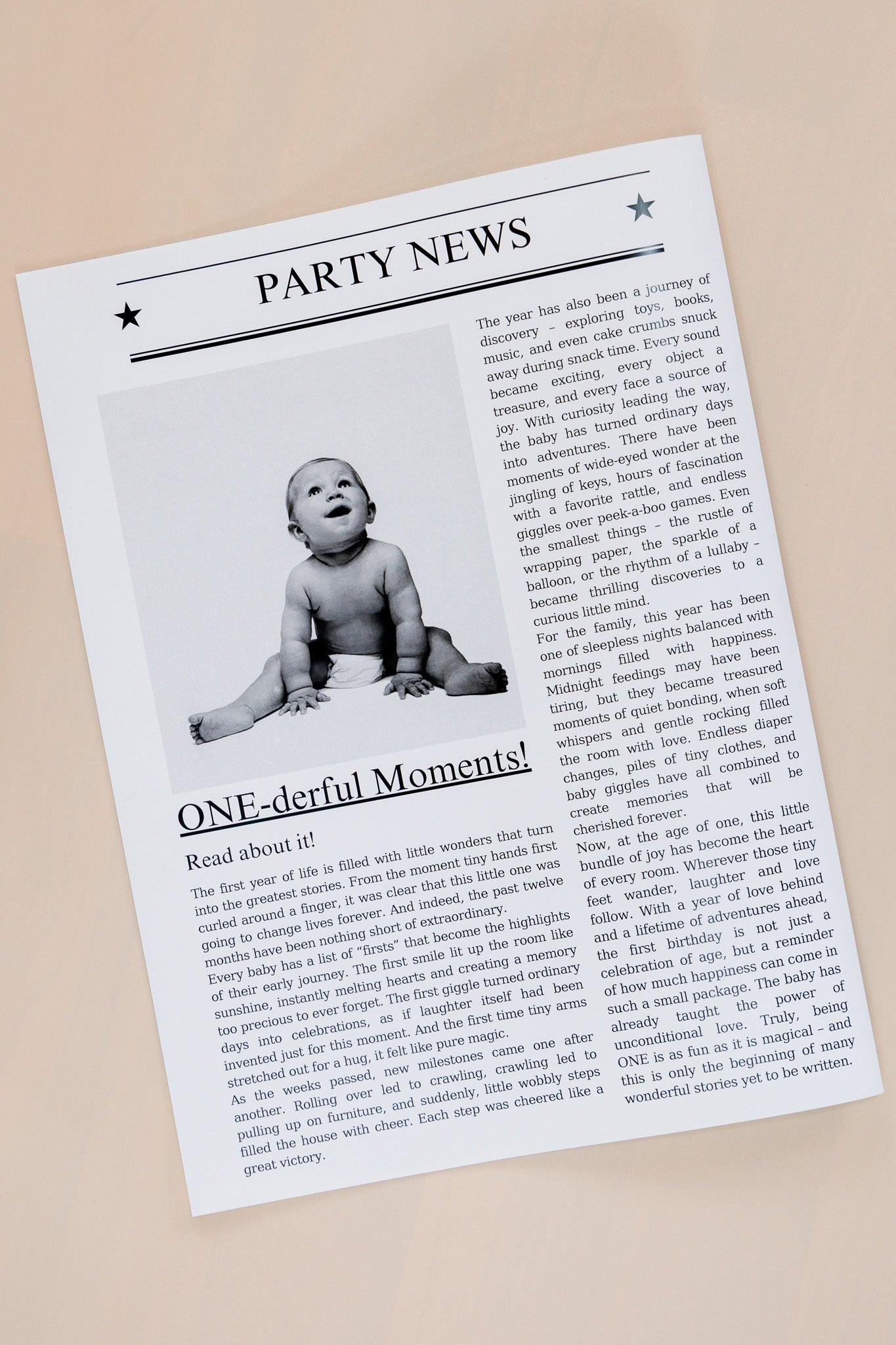 Newspaper- First birthday