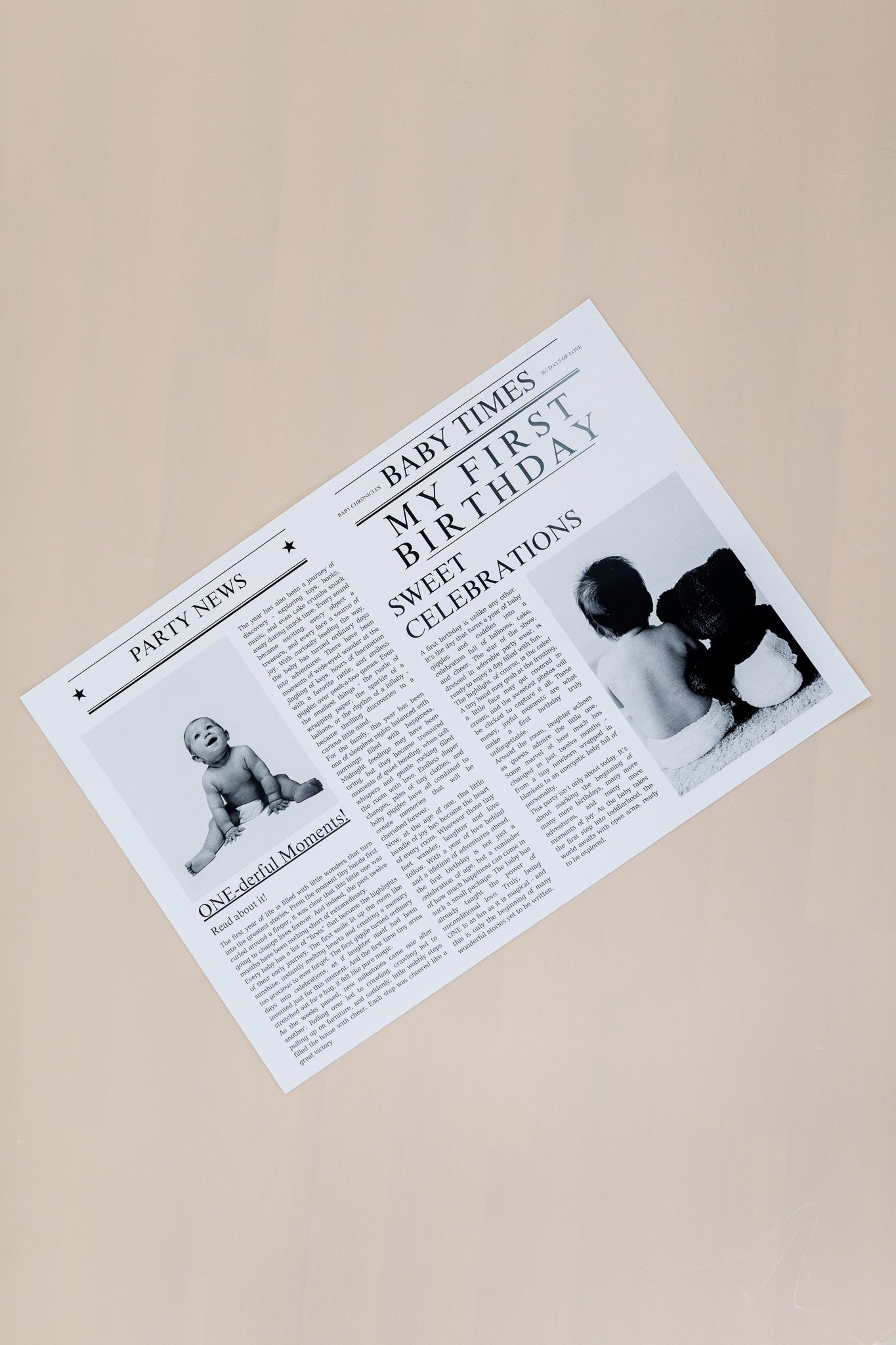Newspaper- First birthday