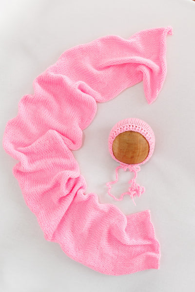 Knit Wrap + Bonnet - Pink