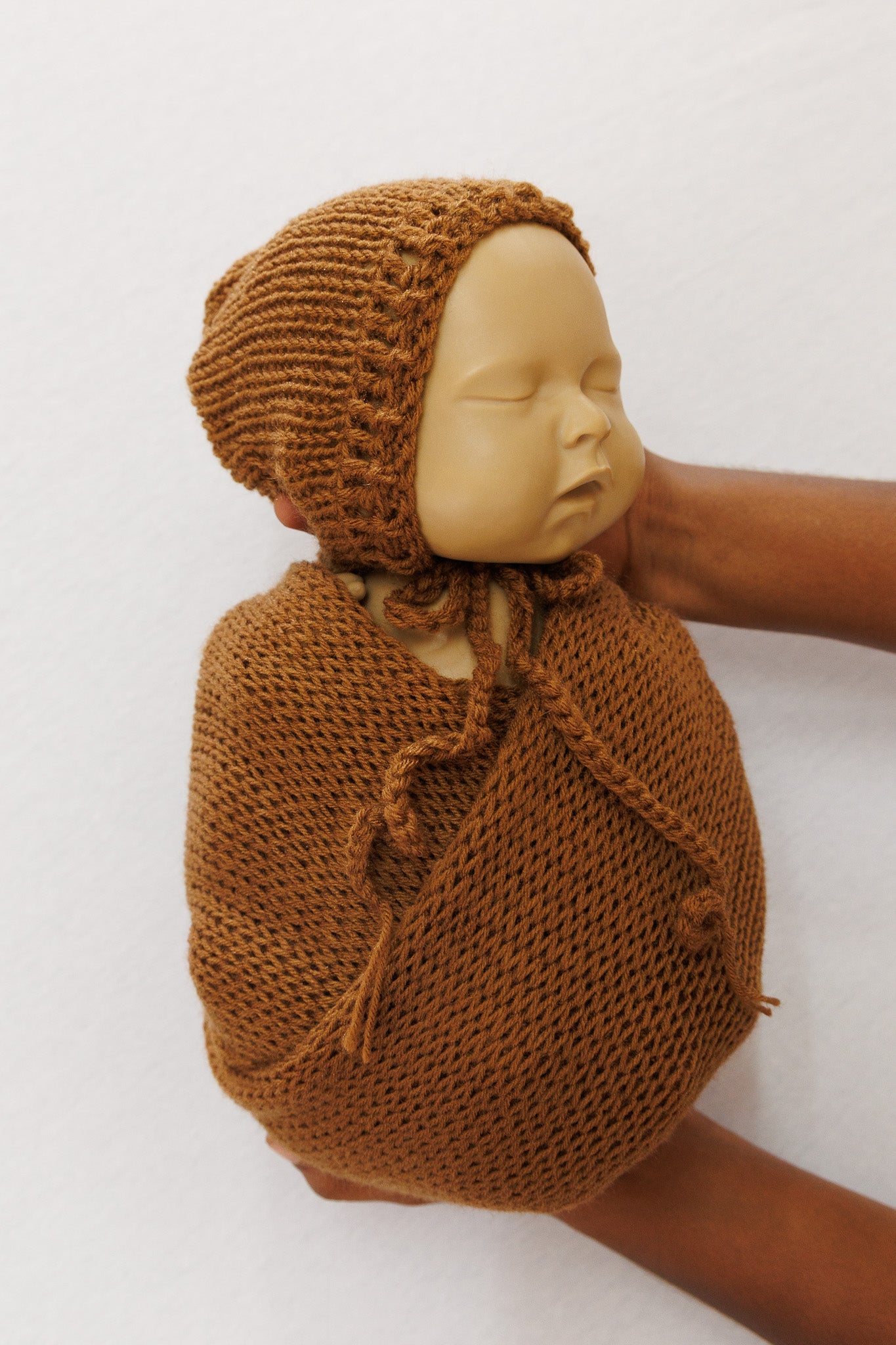 Knit Wrap + Bonnet - Brown