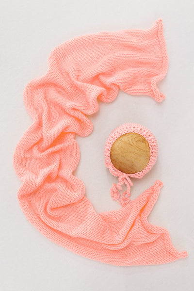 Knit Wrap + Bonnet - Peach