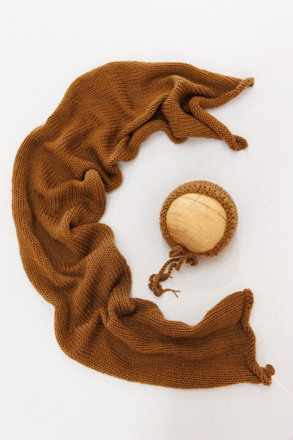 Knit Wrap + Bonnet - Brown