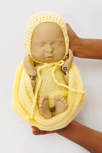 Knit Wrap + Bonnet - Yellow