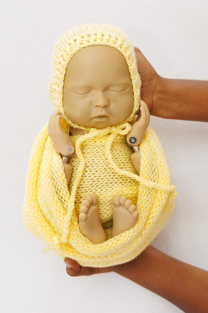 Knit Wrap + Bonnet - Yellow