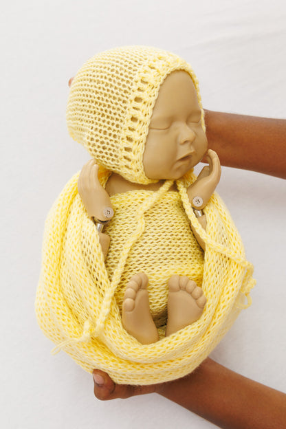 Knit Wrap + Bonnet - Yellow