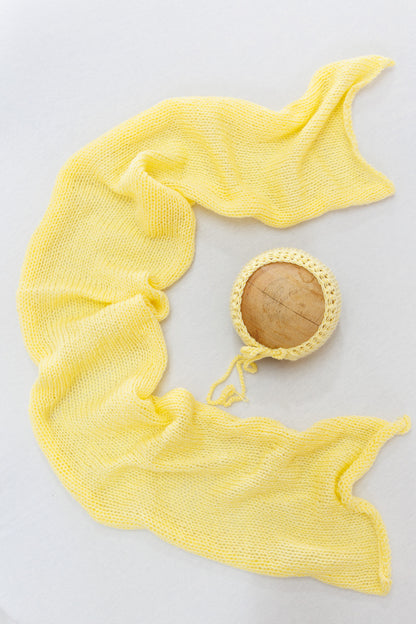 Knit Wrap + Bonnet - Yellow