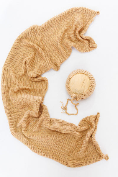 Knit Wrap + Bonnet - Beige