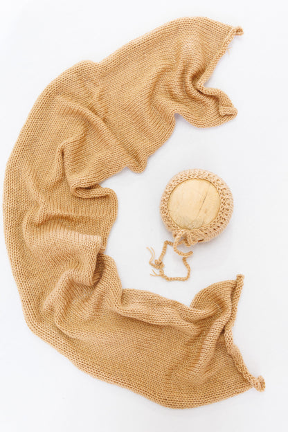 Knit Wrap + Bonnet - Beige