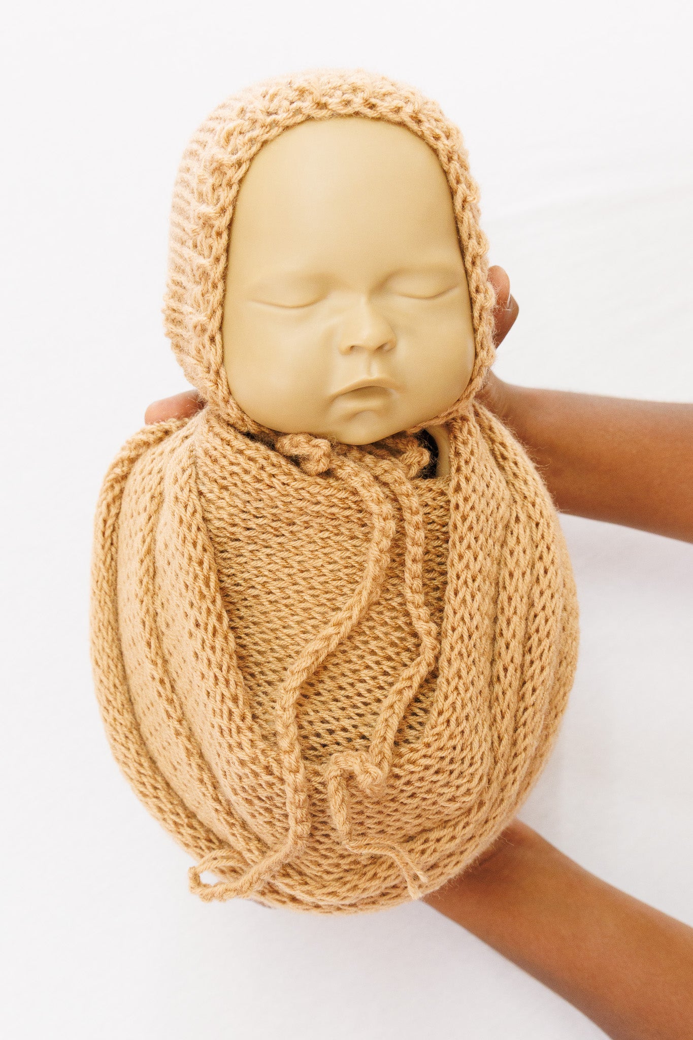 Knit Wrap + Bonnet - Beige