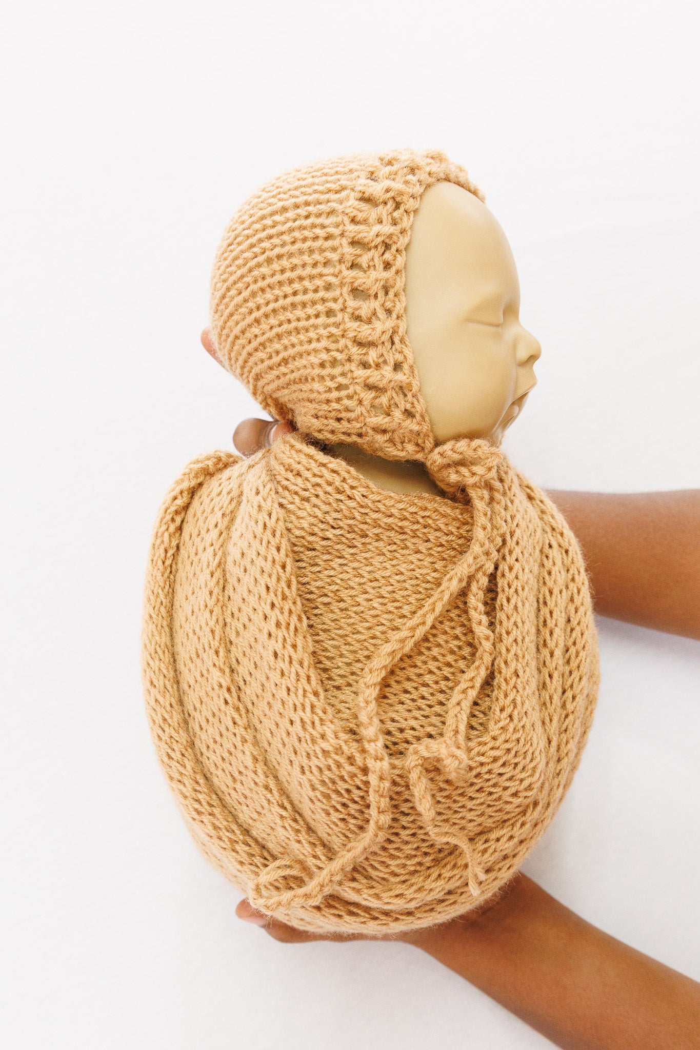 Knit Wrap + Bonnet - Beige