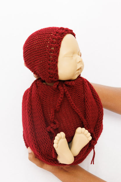 Knit Wrap + Bonnet - Burgundy